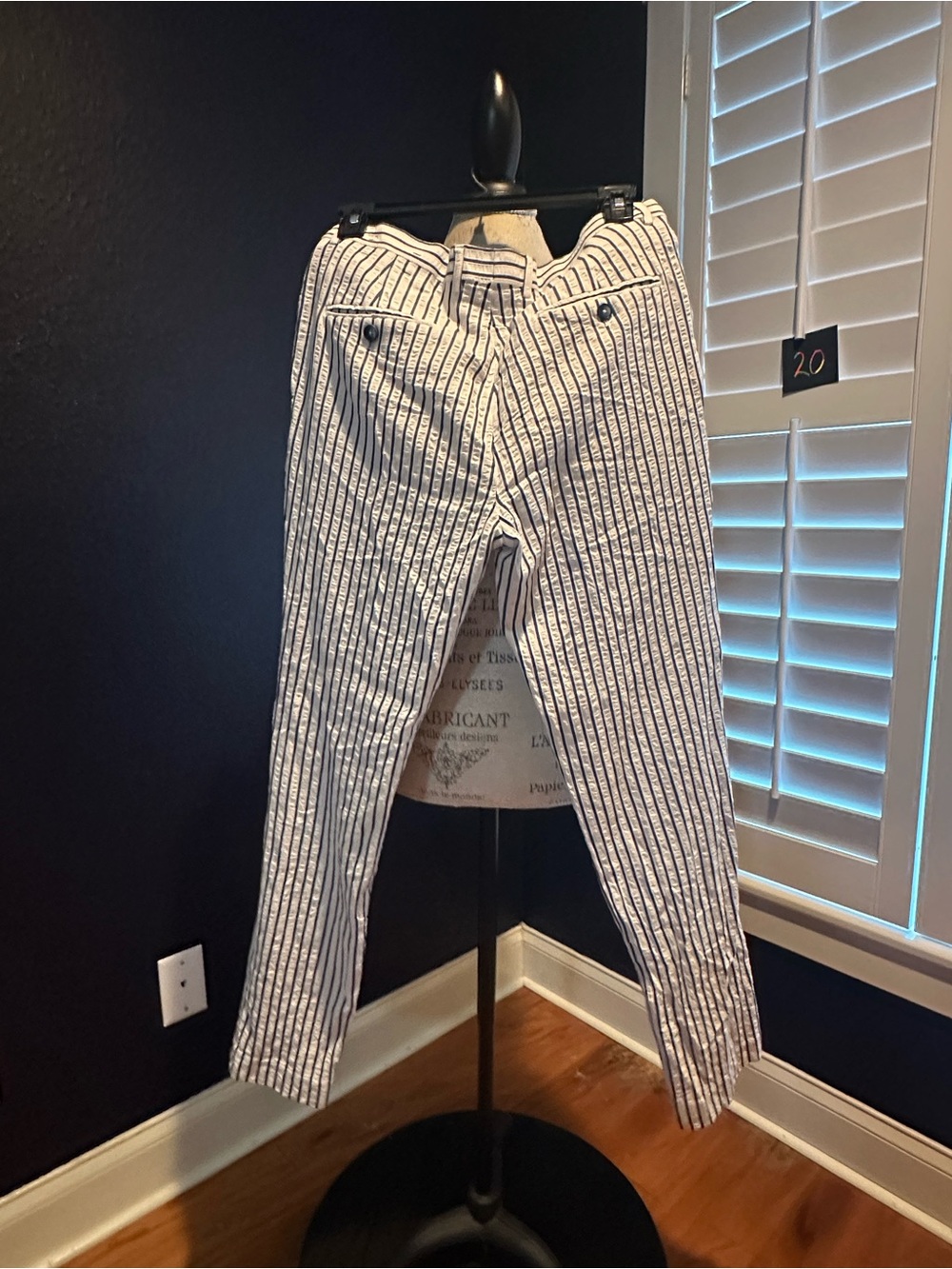 Paisley & Gray White Pants with Navy Vertical Stripes